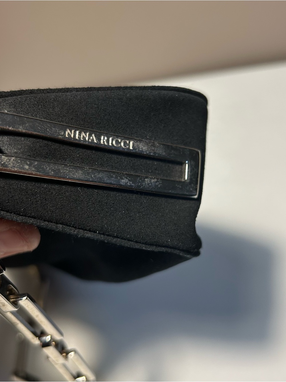 Nina Ricci Black Suede Shoulder Bag with Silver Chain Strap Party Event bag - Picture 5 of 12